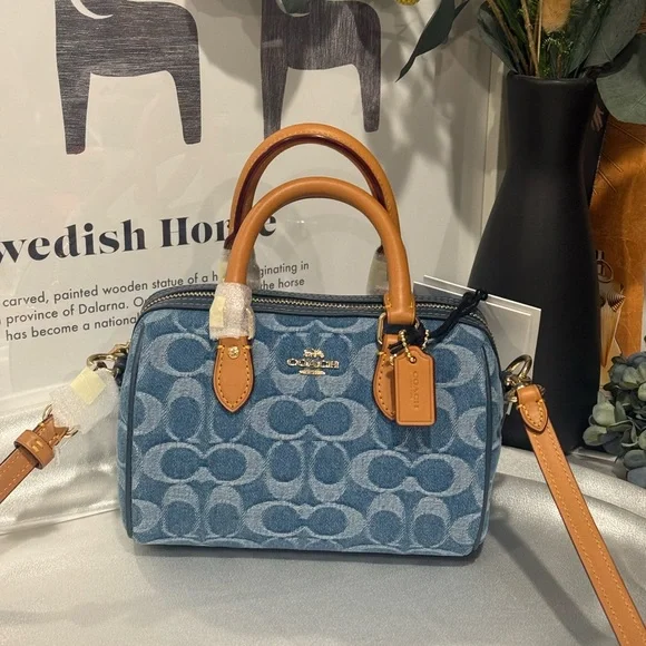 COACH Mini Rowan Crossbody Bag In Signature Denim - Picture 1 of 9